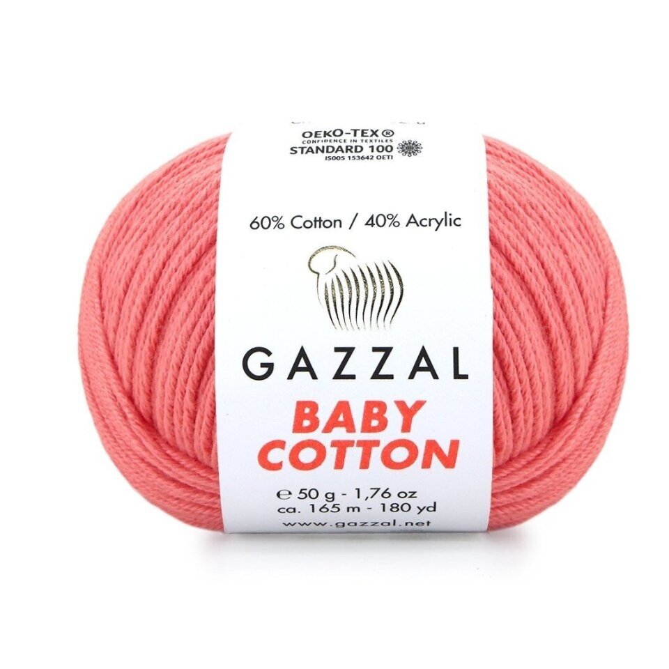 Gazzal Baby Cotton 3435 Лососевый – детская пряжа из хлопка и акрила