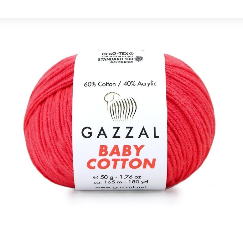 Gazzal Baby Cotton 3458 Кирпичный – детская пряжа из хлопка и акрила