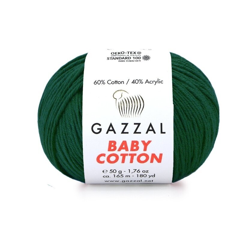Gazzal Baby Cotton 3467 Тёмно-зелёный – детская пряжа из хлопка и акрила