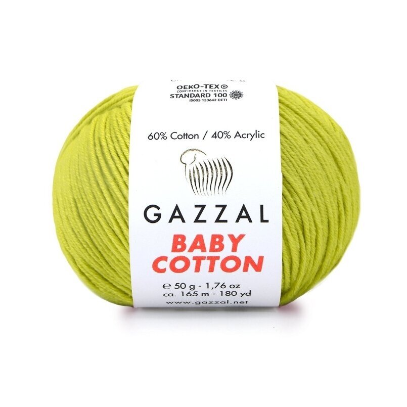 Gazzal Baby Cotton 3457 Лаймовый – детская пряжа из хлопка и акрила