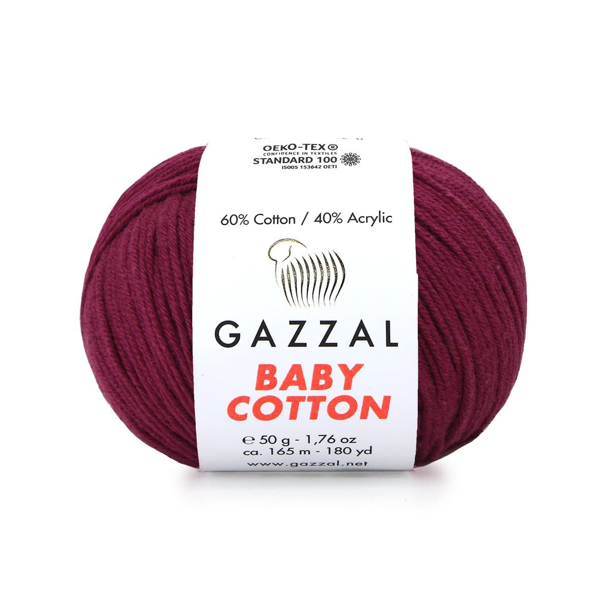 Gazzal Baby Cotton 3442 Бордовый – детская пряжа из хлопка и акрила