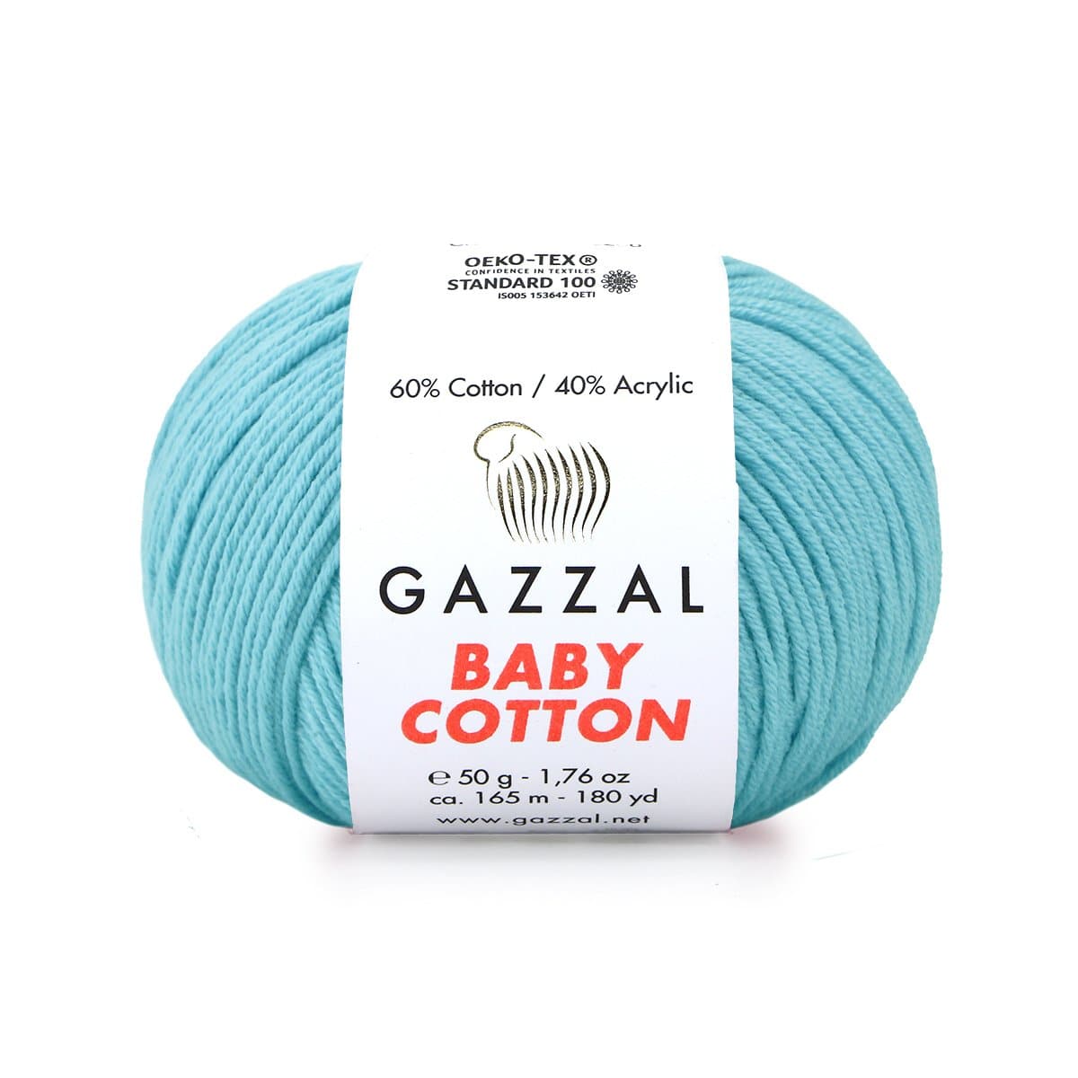 Gazzal Baby Cotton 3451 Бирюзовый – детская пряжа из хлопка и акрила