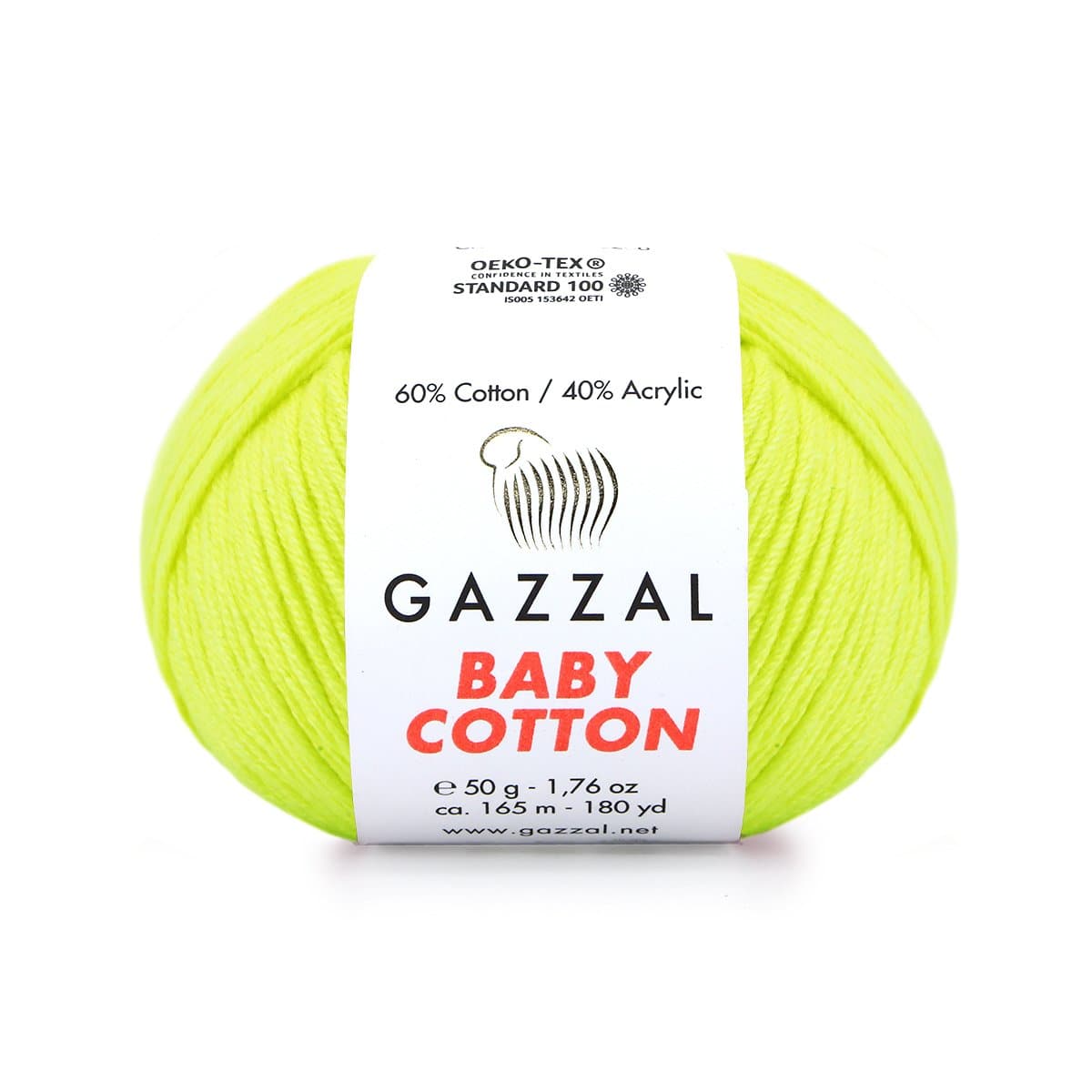 Gazzal Baby Cotton 3462 Неоново-жёлтый – детская пряжа из хлопка и акрила