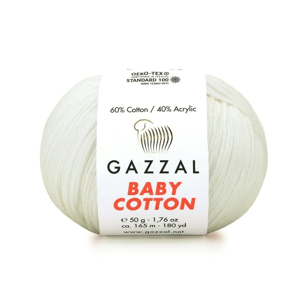 Gazzal Baby Cotton 3410 Молочно-белый – детская пряжа из хлопка и акрила